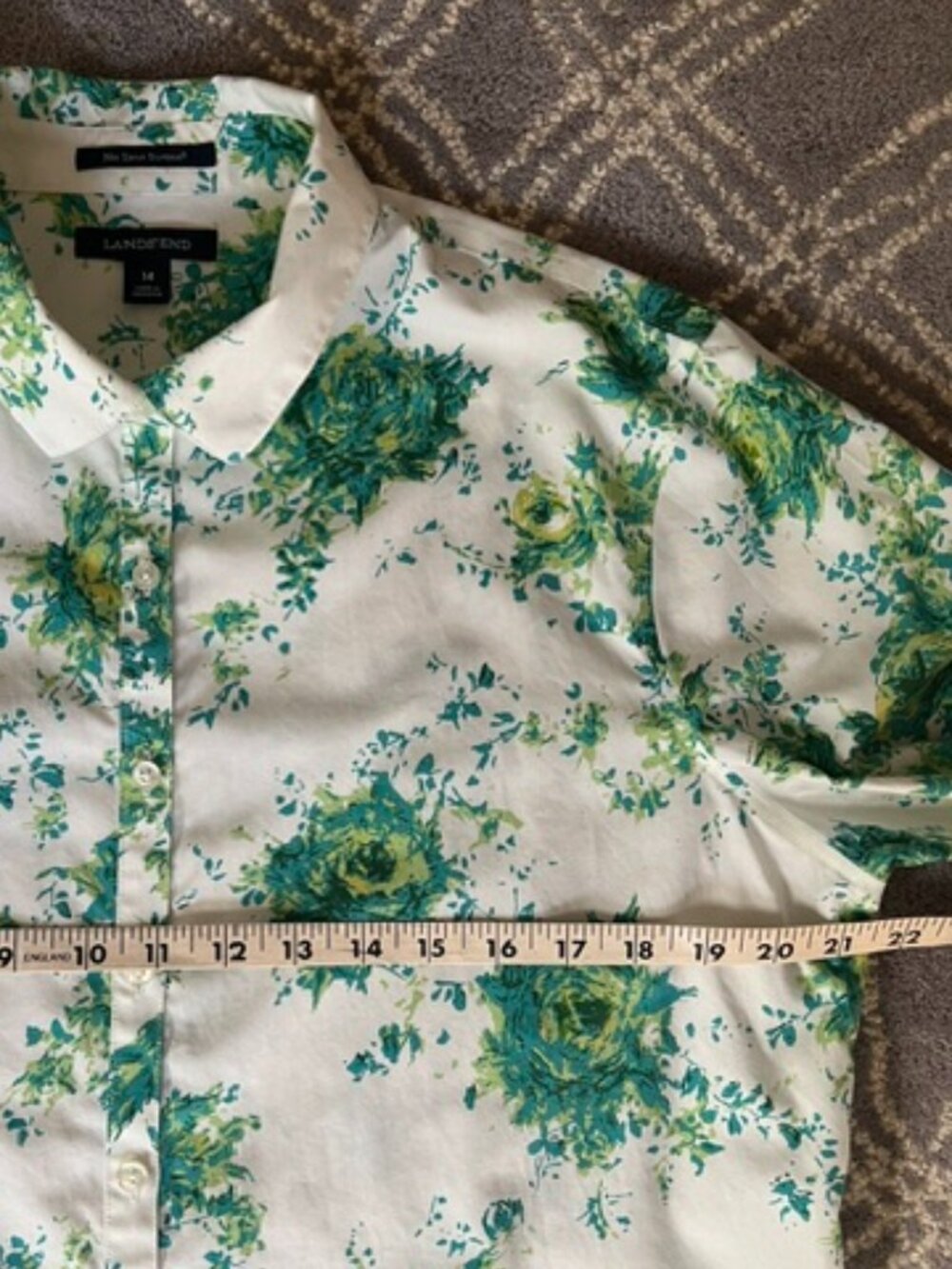 Lands' End No Iron Supima Lng-Slv Pure Cotton Floral Shirt Women's Size 14 - Picture 7 of 9